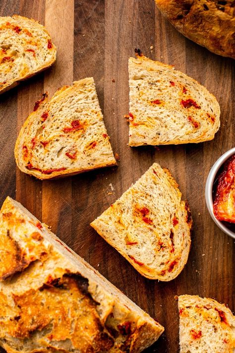 Sun-Dried Tomato Bread (No-Knead) - From My Bowl Sun Dried Tomato Bread, Tomato Bread, Vegan Parmesan, No Knead Bread, No Knead, Sun Dried Tomatoes, Gluten Free Flour, Artisan Bread, Instant Yeast