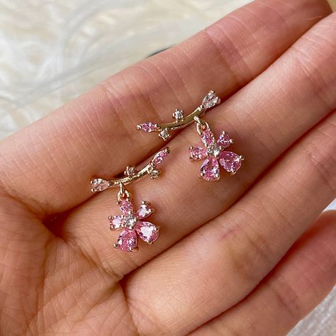 Pink flower earrings, Cherry blossom earrings, Japanese sakura earrings, Dainty ear climber, Star celestial ear jacket, Pastel pink earrings by WithHerNYC on Etsy Sakura Earrings, Pink And Gold Earrings, Cherry Blossom Earrings, Earrings Japanese, Feminine Vibes, Star Celestial, Pink Flower Earrings, Handwritten Gifts, Cherry Blossom Flower