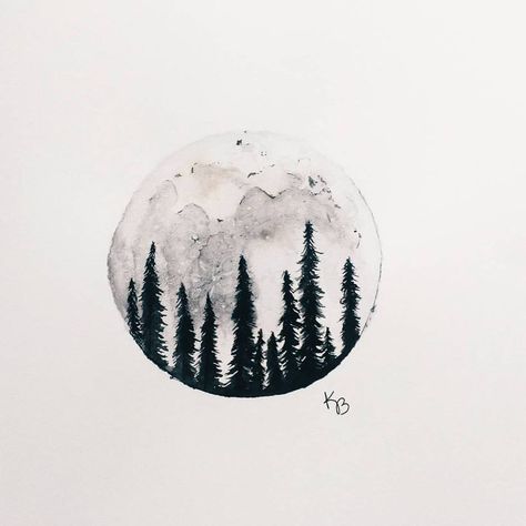 Or this style, include redwoods at the bottom of a full moon Full Moon Forest Tattoo, Forest And Space Tattoo, Full Moon And Trees Tattoo, Moon And Nature Tattoo, Moon Landscape Tattoo, Full Moon Line Art, Moon With Trees Tattoo, Moon Trees Tattoo, Full Moon Tattoo Men