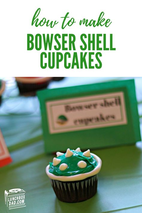 Super Mario Bowser Shell cupcakes for your next video game themed birthday party! Bowser Shell Cupcakes, Bowser Shell, Shell Cupcakes, Bowser Party, Princess Bowser, Yoshi Party, Koopa Shell, Super Mario Bowser, Mario Brothers Birthday Party