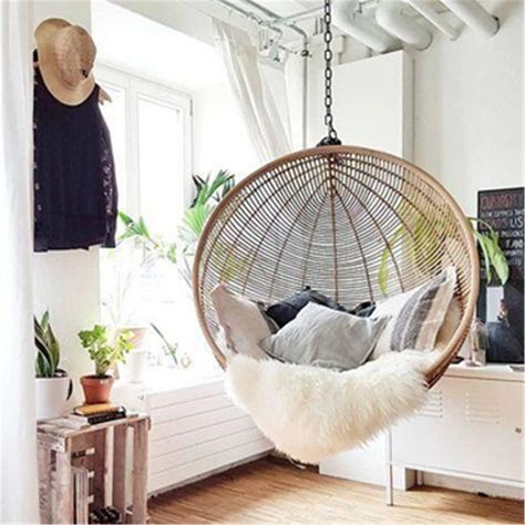 Modern Hanging Chair, Modern Hanging Chairs, Indoor Swing, Outdoor Balcony, Cute Room Ideas, Dream Room Inspiration, Hanging Basket, Swinging Chair, Dream Bedroom