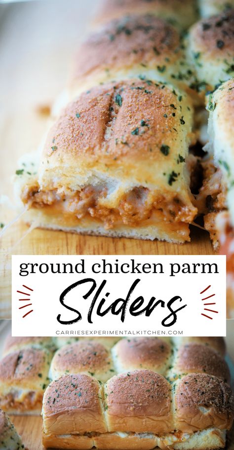 Chicken Parm Sliders, Parm Sliders, Chicken Parmesan Sliders, Sliders Recipes Chicken, Chicken Philly, Chicken Sauce, Ground Chicken Recipes, Parmesan Recipes, Chicken Sliders