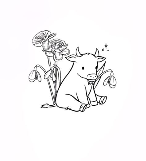 Cow Tattoo Stencil, Baby Cow Drawing Easy, Cow Tattoo Simple, Simple Cow Tattoo, Okay Tattoo, Cute Cow Tattoo, Tattoo Ideas Tiktok, Baby Bear Tattoo, Cow Tattoos