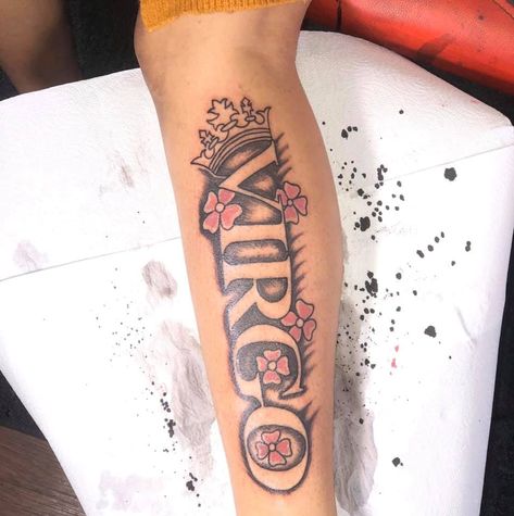 Big Virgo Tattoo, Virgo Leg Tattoo Women, Virgo Leg Tattoo, Deep Meaningful Tattoos For Women Sleeve, Thug Tattoos For Women Arm, Virgo Tattoo Black Women, Virgo Hand Tattoos, Virgo Tat, Femine Tattoo Ideas