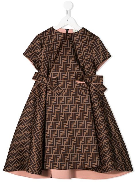 Fendi Kids FF Motif Short Dress - Farfetch Luxury Baby Fashion, Luxury Kids Clothes, Luxury Baby Clothes, Fendi Dress, Fendi Kids, Designer Baby Clothes, Kids Designer Dresses, Decorative Bows