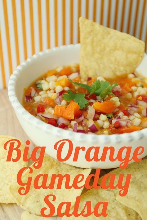 Big Orange Gameday Salsa | Less Than Perfect Life of Bliss | home, diy, travel, parties, family, faith Tennessee Tailgate, Clemson Tailgate, Tailgaiting Food, Ut Game, Fall Saturday, Football Recipes, Football Appetizers, Salsa Guacamole, Party Snack Food