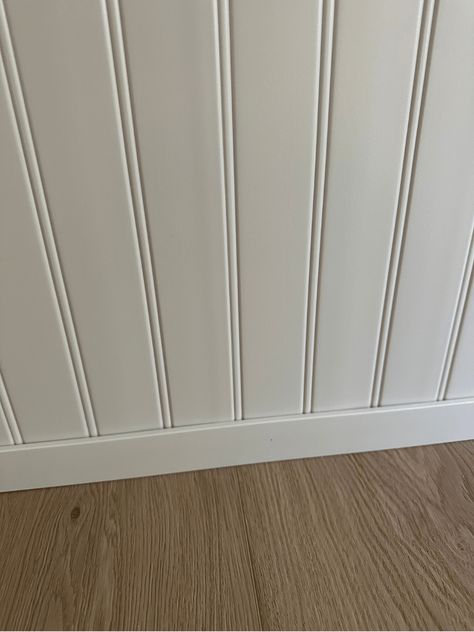 Adding Beadboard To Walls, Pantry With Beadboard, Hallway Beadboard, Beadboard Trim Ideas, Installing Beadboard Panels, Beadboard Trim, How To Install Beadboard, Caulk Paint, Pole Wrap