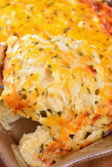 Cheesy Hashbrown Casserole. Wonderful comforting potato dish loaded with cheddar cheese and creamy sauce. It's easily prepared without canned soup and baked to a gooey perfection. #sidedish #potatoes #sides #casserole #hashbrowns Cheesy Potatoes Without Canned Soup, Simply Potatoes Hashbrown Casserole, Reheat Turkey, Cheesy Hashbrown, Will Cook For Smiles, Simply Potatoes, Cheesy Hashbrown Casserole, Canned Soup, Hashbrown Casserole