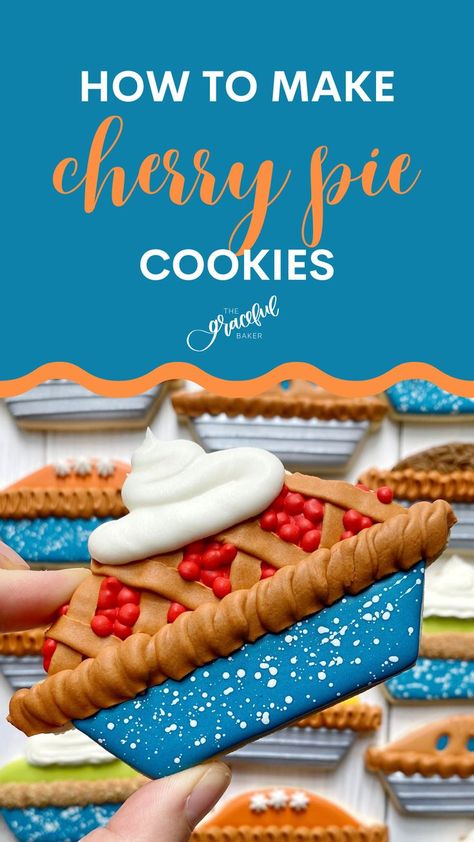 Thanksgiving Cookies Decorated, Decorating With Royal Icing, Cherry Pie Cookies, Pie Decoration, Cookies With Royal Icing, Pie Cookies, Decorated Cookies Tutorial, How To Make Pie, Soothing Music