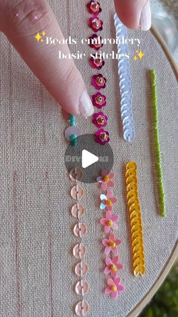 Easy Sequin Embroidery, Beading Techniques On Fabric, Beaded Embroidery Jewelry, How To Do Beaded Embroidery, How To Bead Embroidery Tutorials, Diy Beaded Embroidery, Diy Beading Clothes, Hand Beading Embroidery Tutorial, Simple Bead Embroidery Designs