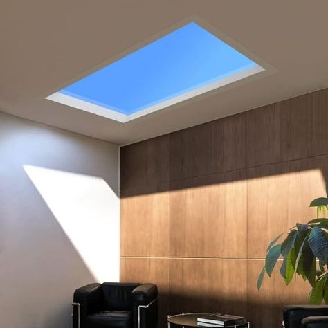 Amazon.com: Empowline Smart Blue Sky Light Ceiling Lamp, Clear Sky Light, Sunlight Lamp, Natural Light Skylight, Zigbee Intelligent Ecosystem, Simulate a Sunlight Irradiation Room, Living Room, Office (1x2FT CUT) : Everything Else Skylights Ideas Ceilings Living Room, Sky Light Ideas, Fake Skylight, Sunlight Lamp, Daylight Lighting, Sky Ceiling, Sky Lights, Design Studio Office, Clinic Interior