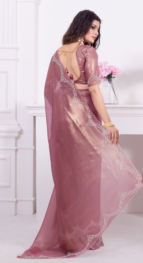 Glitter Saree, Reception Saree, Shimmer Fabric, Fancy Sarees Party Wear, Wedding Pink, Indian Fashion Saree, Wedding 2025, Reception Wedding, Organza Saree