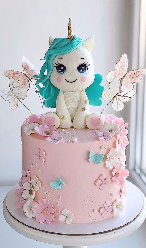 Cake With Unicorn, Cute Unicorn Cake, Unicorn Cake Design, Cake Designs For Girl, Learn Cake Decorating, Fondant Cake Designs, Little Pony Cake, Pony Cake