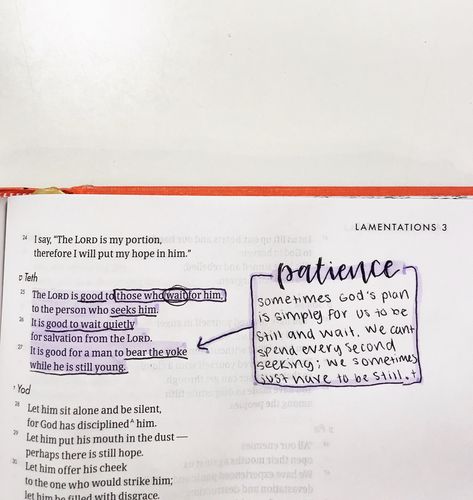 patience. lamentations 3:25-27 Scripture For Patience, Lamentations Bible Study, Patience Bible Study, Lamentations 3:28-30, Lamentations Bible Journaling, Praise Journal, Studying Bible, Growing Faith, God 1st