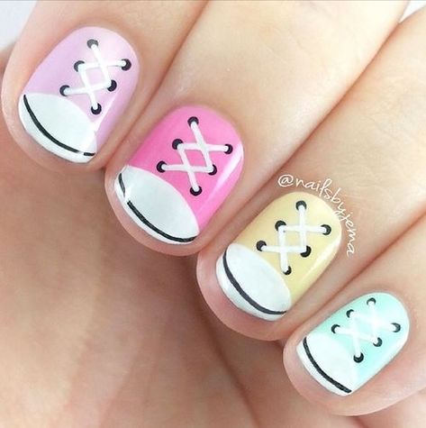 Sneaker Nails, Converse Nails, Shoe Nails, Nails For Kids, Nails Polish, Pretty Nail Art, Cute Nail Art, Girls Nails, Fancy Nails