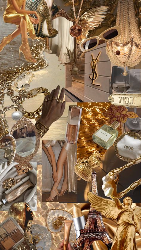 Makeup Collage Aesthetic, Gold Moodboard Aesthetic, Gold Collage Aesthetic, Silver And Gold Aesthetic, Ordinary Aesthetic, Cleopatra Aesthetic, Gold Moodboard, Pearls Aesthetic, Rose Gold Wallpaper Iphone