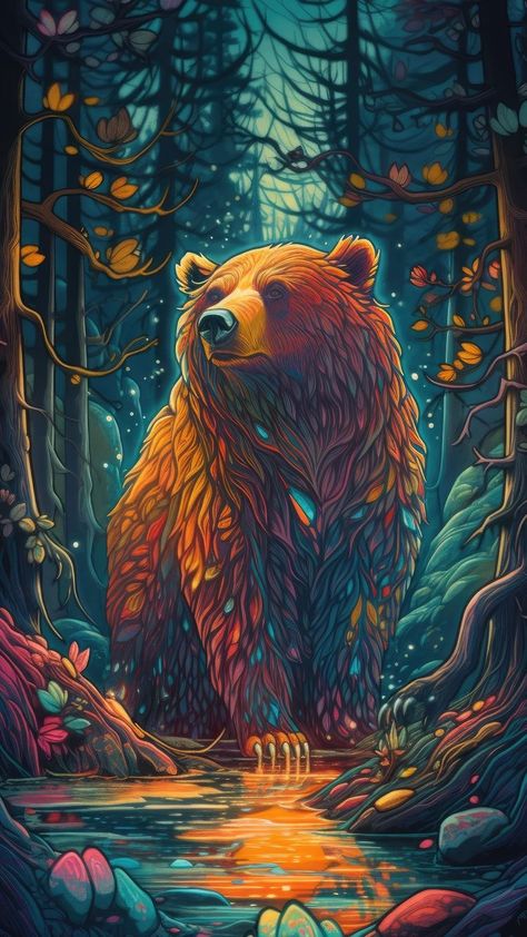 Wallpaper Animals, Bear Totem, Forest Drawing, Bear Artwork, Animal Illustration Art, Bear Drawing, Witchy Wallpaper, Mythical Animal, Animal World