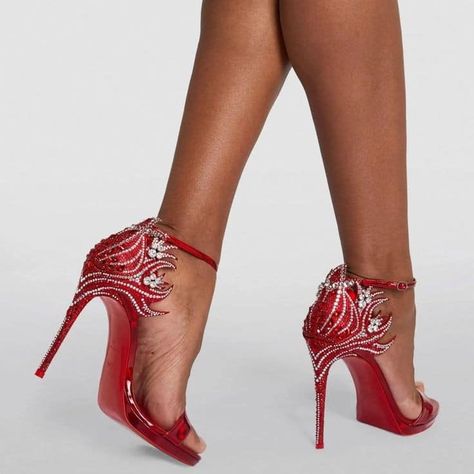 Red Wedding Shoes, Natural Hair Removal, Christian Louboutin Sandals, High Heels Classy, Red Louboutin, Embellished Heels, Ankle Strap Sandals Heels, Louboutin Heels, Christian Louboutin Heels