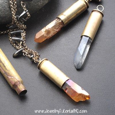 how to make bullet shell pendants - video tutorial from JewelryTutorialHQ.com Bullet Shell Jewelry, Homemade Jewelry Cleaner, Bullet Casing Jewelry, Bullet Shell, Diy Ring, Fairy Goth, Bullet Necklace, Pendant Tutorial, Bullet Jewelry