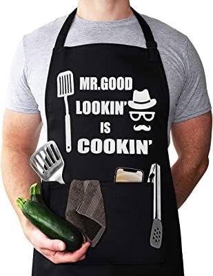 Funny Chef Apron , Mr. Good Lookin’ is Cookin’ Apron, BBQ Grill Apron, Mens apron, 2 Utility Pockets, Adjustable Neck and Extra Long Waist Ties. Best for Cooking, Grilling, Mens gifts for brithday. Funny Aprons For Men, Mens Apron, Apron Funny, Restaurant Aprons, Chef Humor, Cooking Lover, Funny Aprons, Grill Apron, Barbecue Party