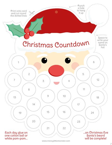 Santa countdown craft for kids Santa Sack Clip Art, Santa Countdown To Christmas, Santa Beard Christmas Countdown, Santa Countdown Printable, Santa Countdown Beard, Christmas Count Down For Kids, Christmas Printable Games For Kids, Santa Beard Countdown Free Printable, Santa Countdown Craft