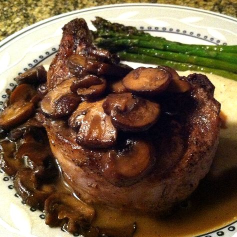 Steak With Mushrooms, Village Tavern, Madeira Sauce, Sirloin Steak Recipes, Pork Mushroom, Seared Pork Chops, Grilled Steak Recipes, Sirloin Steak, Beef Sirloin