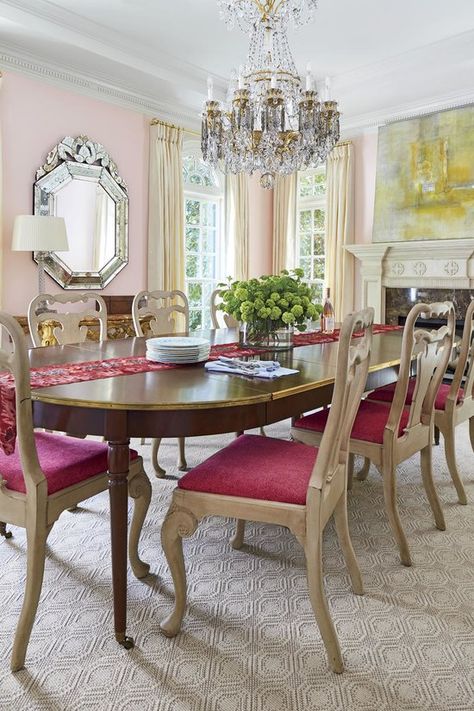 RX_1902_Kirkland Georgian_Dining Room Pink Dining Rooms, Georgian Style Homes, Farmhouse Side Table, Outdoor Dining Room, Cute Dorm Rooms, Georgian Homes, Room Transformation, Interiors Design, Dining Room Design