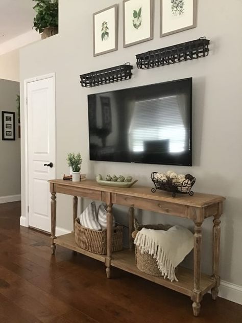 Long Table Under Tv, Sofa Table Under Mounted Tv, Entryway Table Under Tv, Sofa Table Under Tv, Table For Under Tv, Tv Over Console Table Family Rooms, Console Table Styling Under Tv, Entry Table Under Tv, Console Under Mounted Tv