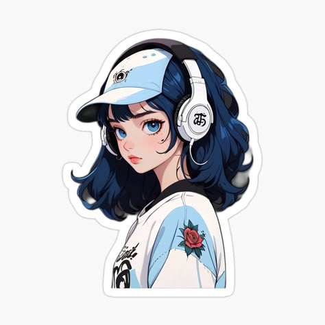 Get my art printed on awesome products. Support me at Redbubble #RBandME: https://www.redbubble.com/i/sticker/Girl-with-Blue-Hair-and-Headphones-by-natalielaf/160937444.EJUG5?asc=u Headphones Sticker, Girl With Blue Hair, Bee Pictures, Madoka Magica, Anime Stickers, Girl Stickers, Paper Toys, Jungkook Cute, Sticker Art