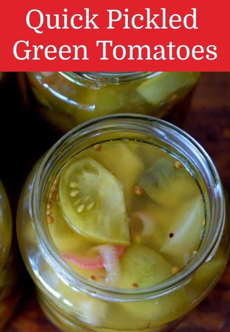 Don't let those unripe green tomatoes go to waste. They can be eaten in so many ways. This quick pickled green tomatoes recipe is one of the best. Pickled Green Tomato Relish, Frozen Green Tomatoes Recipes, Green Tomatoe Relish Recipe, Preserve Green Tomatoes, Pickled Green Tomato Recipes, Canned Green Tomatoes Recipes, Dilly Green Tomatoes, What Can You Make Out Of Green Tomatoes, Hot Pickled Green Tomatoes Recipe