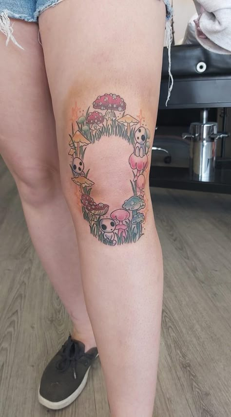 Fairy Ring Knee Tattoo, Mushroom Knee Tattoo, Fairy Circle Tattoo, Fairy Ring Tattoo, Kodama Tattoo, Knee Tattoos, Stomach Tattoos Women, Wrist Tattoo Ideas, Wrist Tattoo Designs