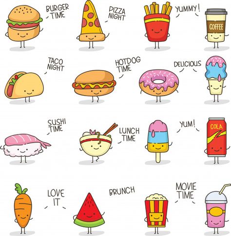 Cute food doodle kawaii Premium Vector | Premium Vector #Freepik #vector #food #menu #coffee #hand Cute Food Doodles Kawaii, Meal Drawing, Doodles Kawaii, Doodle Kawaii, Doodles Easy, Arte Doodle, Food Doodles, Food Drawings, Doodle Art Journals