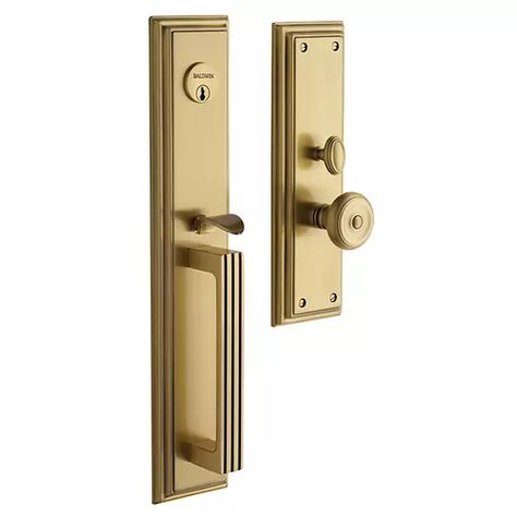 6542060 in Satin Brass and Brown by Baldwin in Vancouver, BC - Satin Brass and Brown Tremont Entrance Trim Front Door Hardware, Brown Doors, Baldwin Hardware, Double Entry Doors, Front Door Handles, Mortise Lock, Home Hardware, Satin Brass, Entry Doors