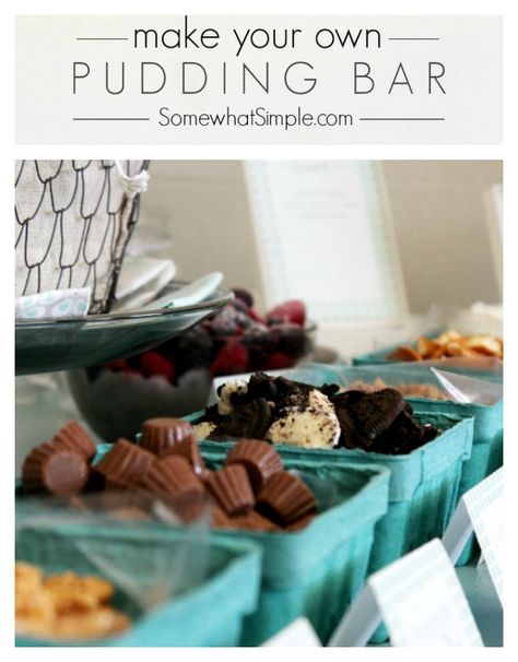 Pudding Bar Party. Fun idea for a dessert bar. Bar Dessert Recipes, Graduation Dessert Bar, Diy Dessert Bar, Pudding Bar, Party Food Bars, Easy Dessert Bars, Party Food Bar, Graduation Desserts, Dessert Bar Wedding