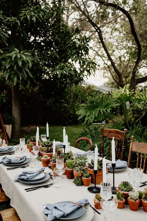 Rustic Tablescape Wedding, Potted Plant Wedding Ceremony, Plants For Wedding Decor, Non Floral Wedding Centerpieces, Wedding Sustainable, Wedding Eco Friendly, Succulent Wedding Table, Simple Wedding Table, Wedding Terracotta