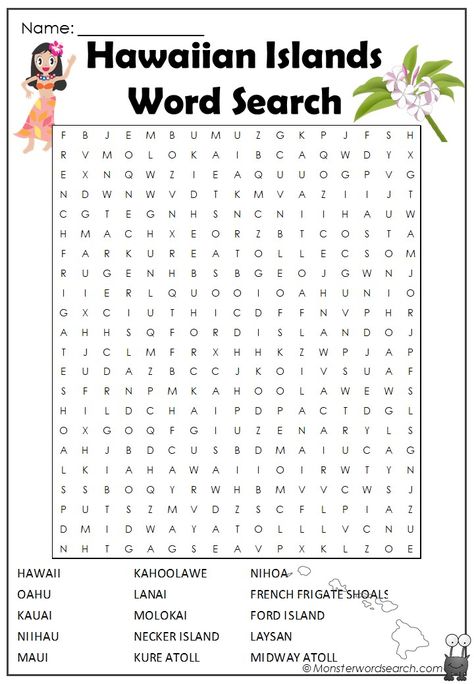 awesome Hawaiian Islands Word Search Hawaii Games, Hawaiian Party Games, Free Printable Word Searches, Hawaiian Crafts, Word Search Games, Hawaiian Theme, Word Search Puzzles, Word Searches, Word Find