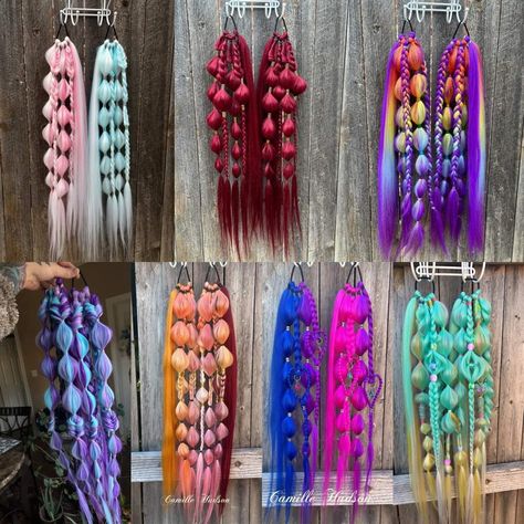 Festival Ponytail Extension, Braided Hair Extensions Ideas, Rave Braids Extensions, Festival Braids With Color Extensions, Rave Hairstyles Braids, Rave Braids Festival Hair, Rave Hair Extensions, Colored Extensions, Festival Hair Extensions