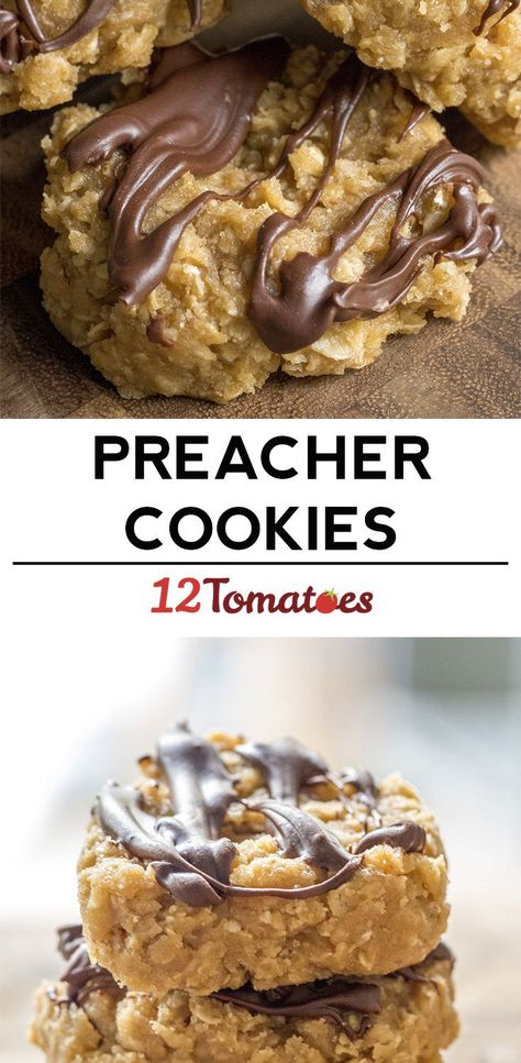 No Bake Preacher Cookies | 12 Tomatoes Preacher Cookies, Mmm Cookies, Bake Recipes, 12 Tomatoes, Bake Desserts, Bake Cookies, Melting Chocolate Chips, Xmas Cookies, Candy Cookies