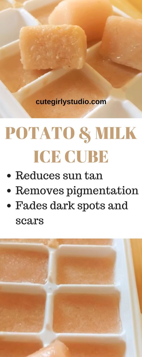 Potato and milk ice cube to remove pigmentation, scars and tan | Cute girly studio Clean Baking Pans, Deep Cleaning Hacks, Urine Smells, Tan Removal, Deep Cleaning Tips, Remove Stains, Fade Dark Spots, Clean Dishwasher, Diy Skin Care