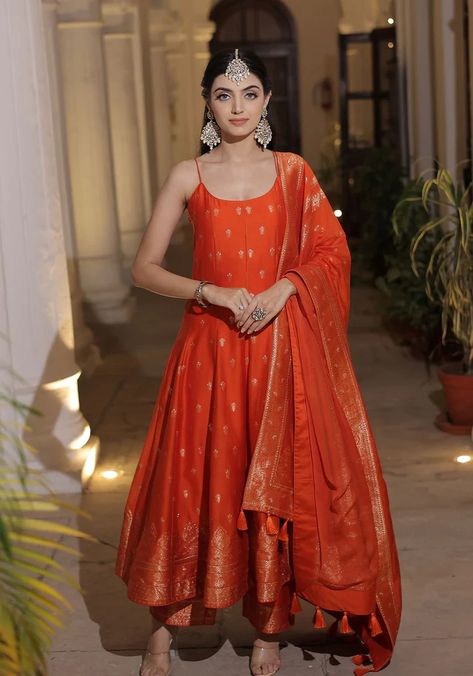 KHUSH RANG – Safaa World Angrakha Anarkali Suits, Outfit From Scratch Ideas With Saree, Trending Dresses Indian, Banarsi Anarkali Suits, Lehenga Kurti Designs, Wedding Kurtis For Women, Trending Indian Outfits For Wedding, Orange Indian Dress, Banarasi Suit Designs