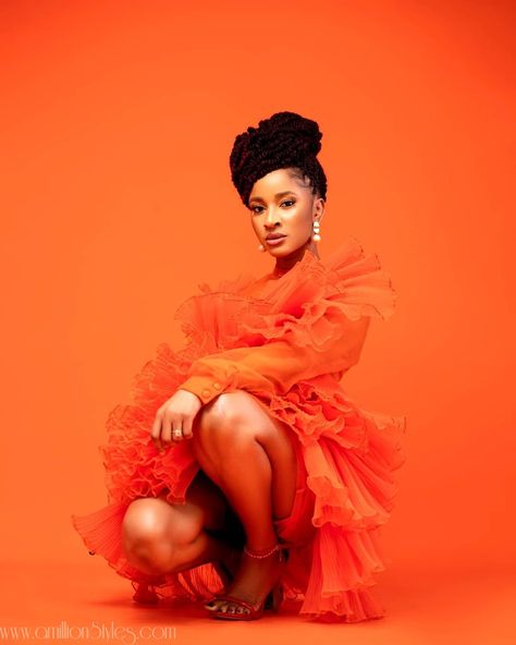 Monochromatic Photoshoot, Orange Monochromatic, Monochrome Photoshoot, Adesua Etomi, Rush Movie, Red Monochromatic, Orange Monochrome, 16 Outfits, Colorful Photoshoot