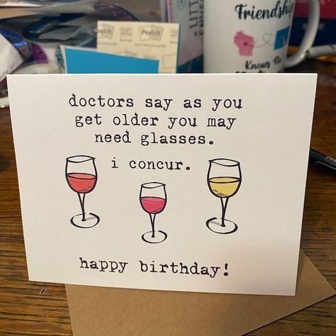 Fun Birthday Card Ideas For Friends, Quick Birthday Cards, 21st Birthday Cards Female, Funny Homemade Birthday Cards, Deer Jokes, Funny Birthday Card Ideas, Wine Birthday Cards Funny, Funny Bday Cards, Alcohol Birthday Cards