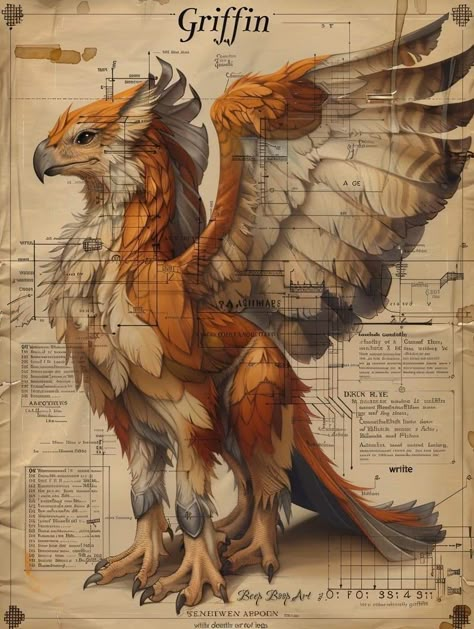 Bestiary Mythical Creatures, Griffin Concept Art, Mythical Creatures Griffin, Owl Griffin Art, Mythical Griffin, Magical Creatures Mythology, Griffin Mythical, Fae Creatures, Mystical Creatures Mythology