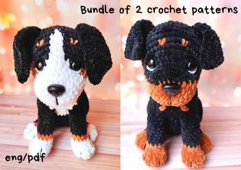 Bundle of 2 crochet patterns/ Amigurumi pattern crochet dog/ Rottweiler crochet pattern/ English pattern amigurumi pdf Crochet Rottweiler, Dog Rottweiler, Rottweiler Dog, Crochet Dog, Bernese Mountain Dog, Soft Toys, Crochet Toys Patterns, Crochet Patterns Amigurumi, Pattern Crochet