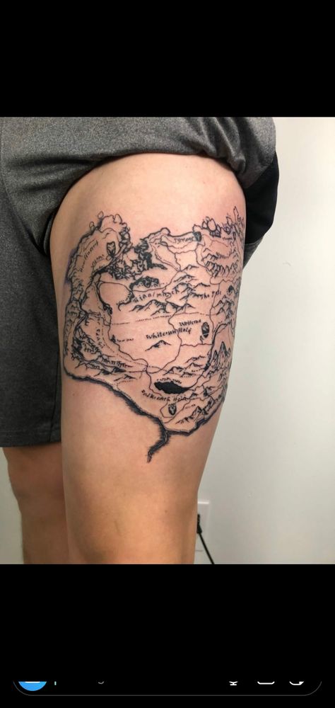 Map of Skyrim done by Brittany at the Black Fern tattoo in Cincy #tattoos #tattoo #beauty Skyrim Map Tattoo, Skyrim Tattoo Ideas, Elder Scrolls Tattoo, Skyrim Map, Skyrim Tattoo, Video Game Tattoos, Map Tattoo, Fern Tattoo, Trending Tattoos