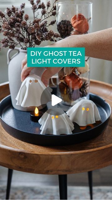 Christina Dennis on Instagram: "DIY Air Dry Clay Ghost Tea Light Covers! ✨ These are so easy to make, and they turned out to be ADORABLE! They're a cute home decor piece for your Fall decorating, they'd be a fun craft to make with kids, or they'd be the cutest Halloween party decorations.  Comment "Halloween" for the full tutorial on how to make these plus MORE easy DIY Halloween decor ideas on today's NEW youtube video!  Will you try making these?  #thediymommy #halloweendecor #dollarstorediy #diyprojects #diycrafts #diyhalloween" Ghost Tea Light Covers, Clay Ghost Tutorial, Air Dry Clay Ghost, Easy Diy Halloween Decor, Tea Lights Diy, Clay Ghost, Diy Mommy, Craft To Make, Easy Diy Halloween Decorations