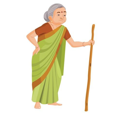 Indian old woman walking with stick Old Woman Picture, Old Lady Dress, Saraswati Painting, Gujarati Photo, Walking Cartoon, Png Material, Free Cartoon Characters, Cartoon Maker, Indian Drawing