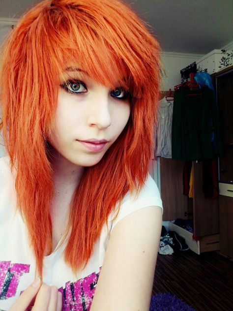 Orange emo hair | Pinned by Baki Hamma Emo Hairstyle, Epic Hair, Emo Scene Hair, Hair Color Pastel, Emo Hair, Alternative Hair, Haircut And Color, Scene Hair, Orange Hair