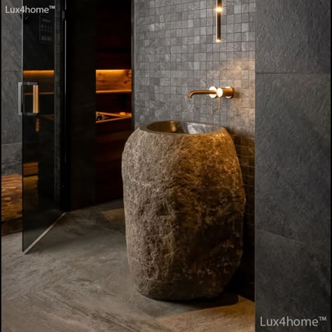 Double Height Living Room, Stone Bathtub, Pedestal Basin, Pedestal Sinks, Stone Basin, Pedestal Sink, River Stones, Stone Sink, Tropical Design