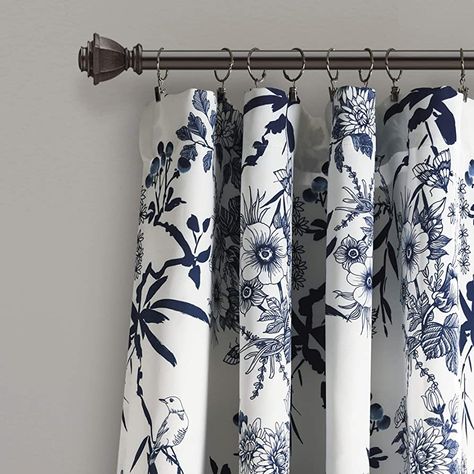 Blue And White Curtains, Color Block Curtains, Navy Curtains, Dining Room Curtains, Floral Room, Cottage Style Decor, Lush Decor, Bob's Discount Furniture, Blue Curtains